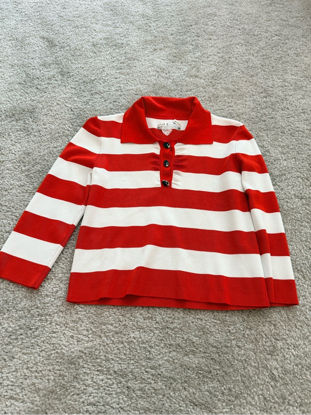 Alice + Olivia Red and White Striped women’s Polo Stacy head Knit crop Top